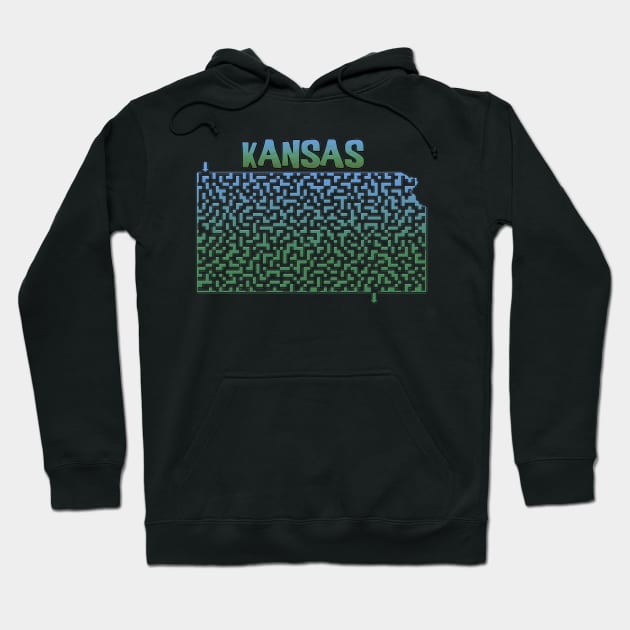 Kansas State Outline Maze & Labyrinth Hoodie by gorff